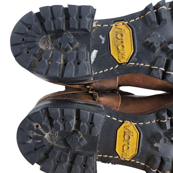 Frye Brown Leather Harness Pull On Moto Boots Size 8 Womens Heel Distressed - Picture 9 of 15